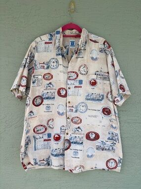 Hook & Tackle Outfitters Shirt Mens XL Button-Up Short Sleeve Stamp